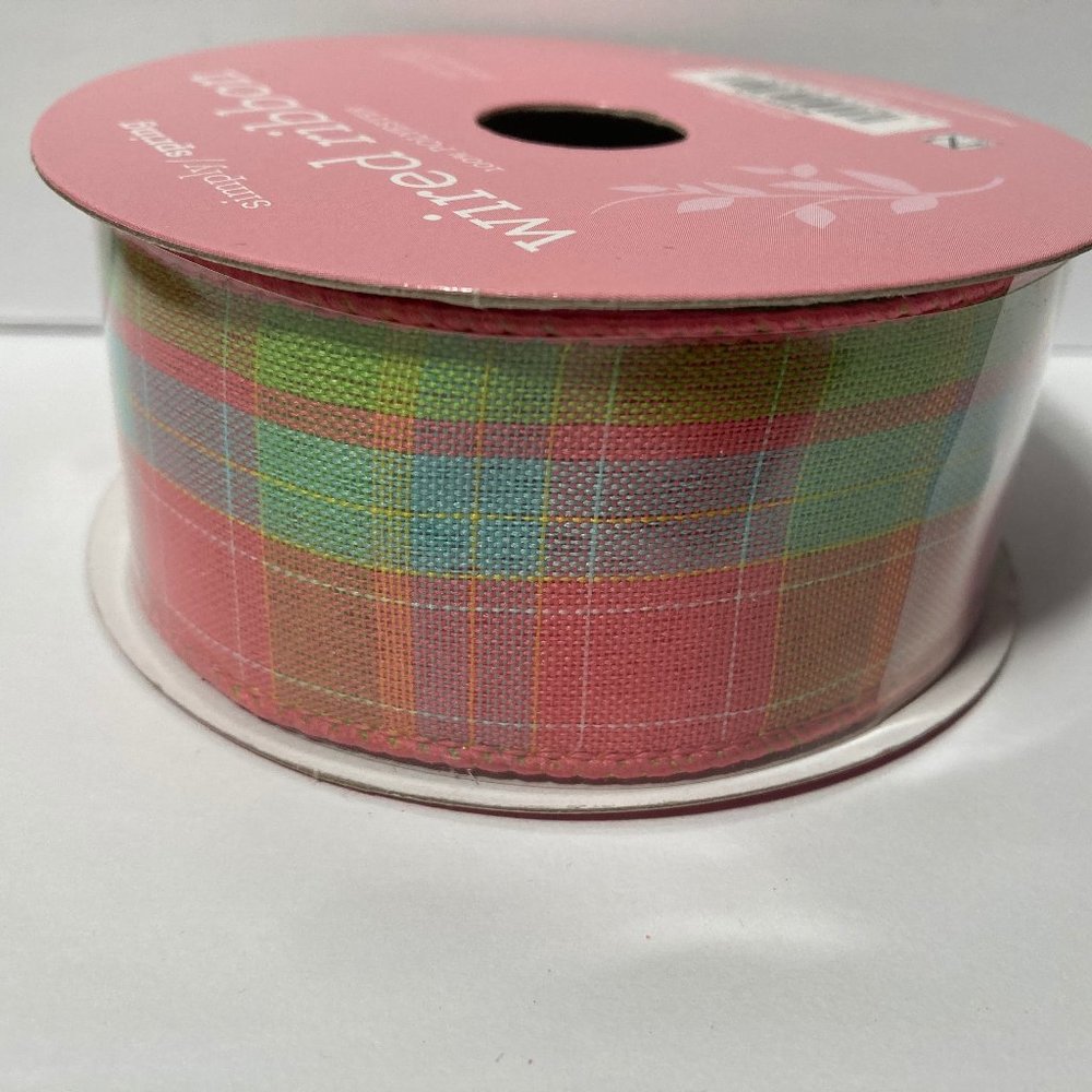 3 Wired Ribbon Spring Plaid 1.5" 25' Pink Blue